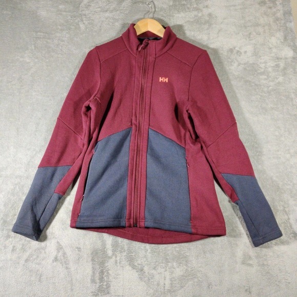 Helly Hansen Jacket Womens Large‎ Burgundy & Gray Full Zip Fleece Front Pockets - Picture 1 of 7